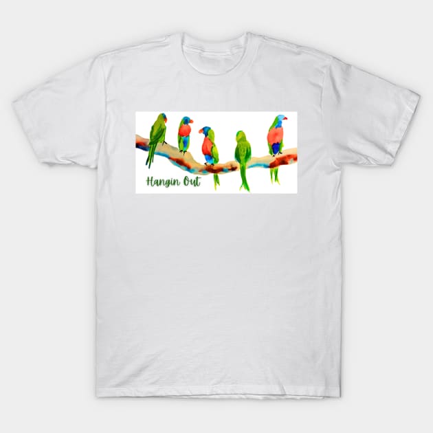 Rainbow Parakeets Hanging Out T-Shirt by julyperson